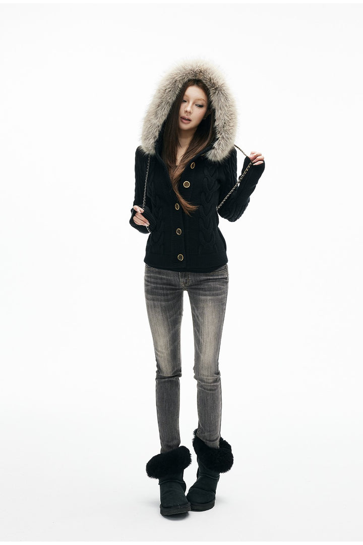 Elara Button-Up Fur Cardigan