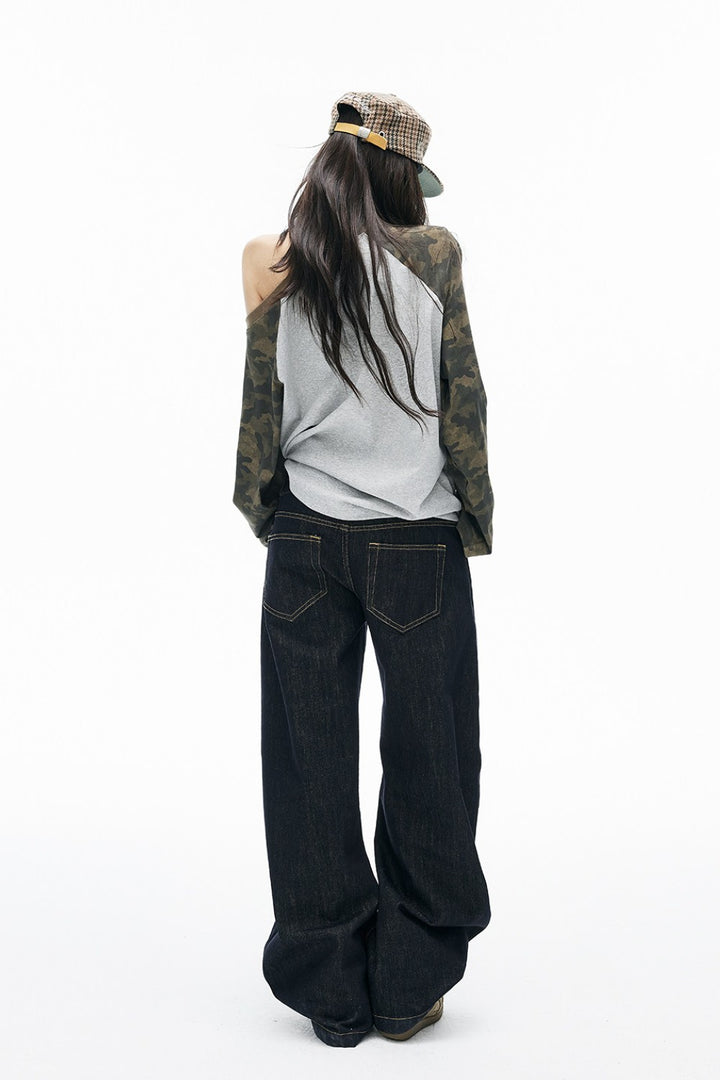Off-Shoulder Camo Raglan Tee