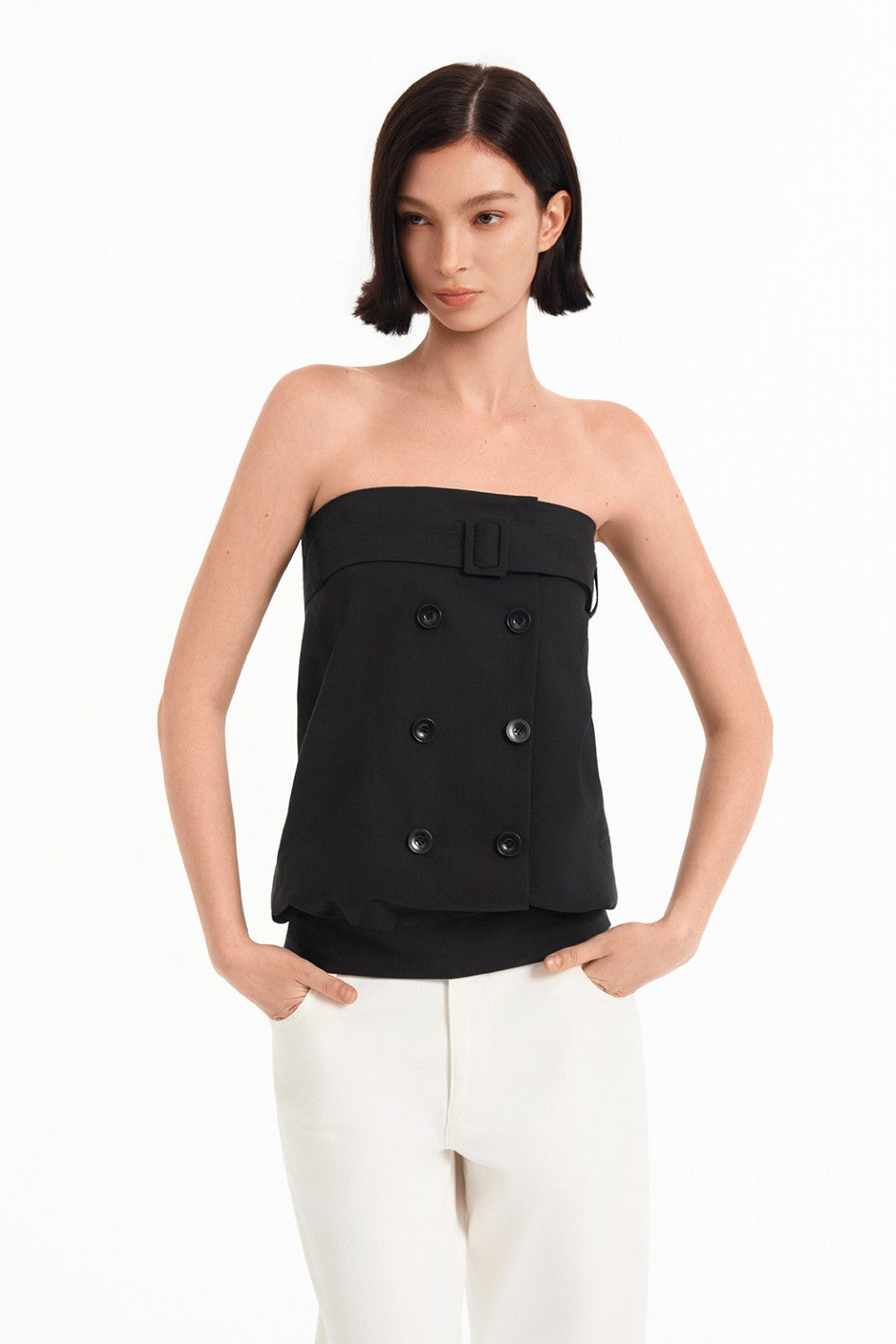 Belted Double Button Top