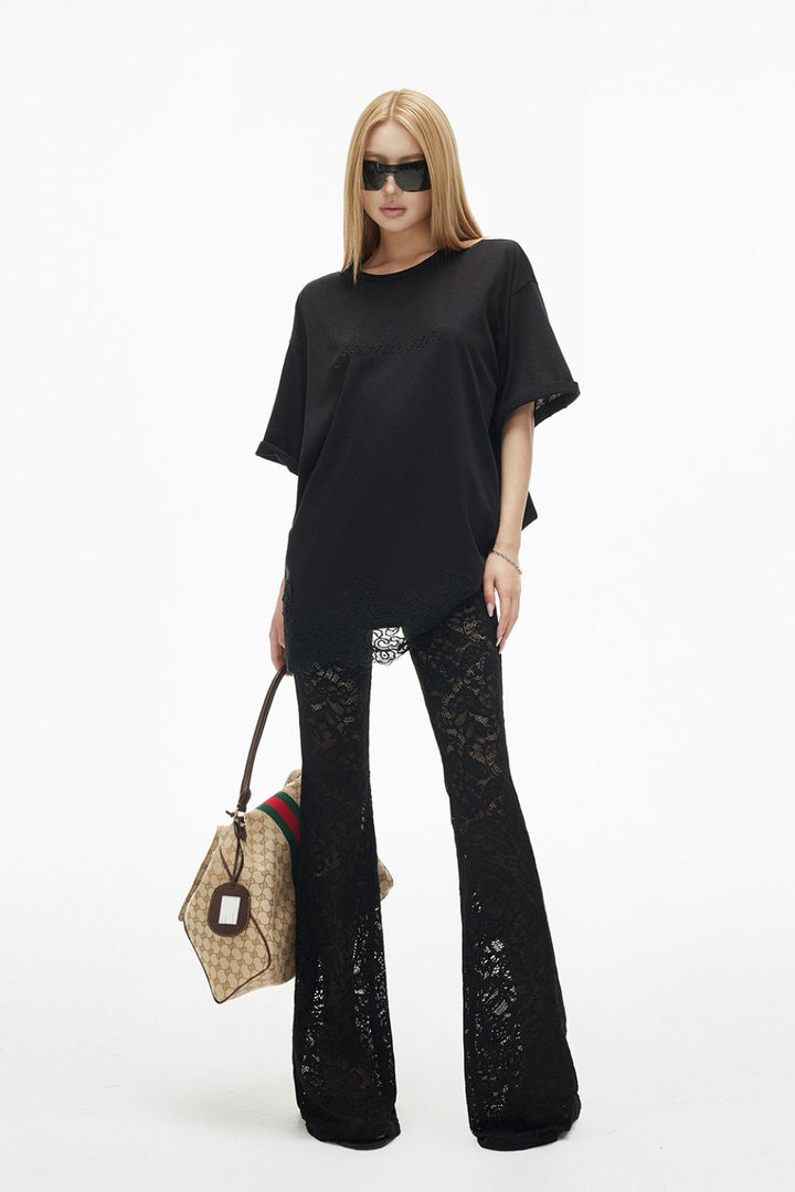 Oversized Lace Hem Shirt