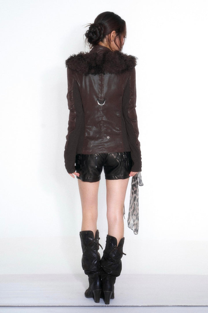 Draped Leather Collar Jacket