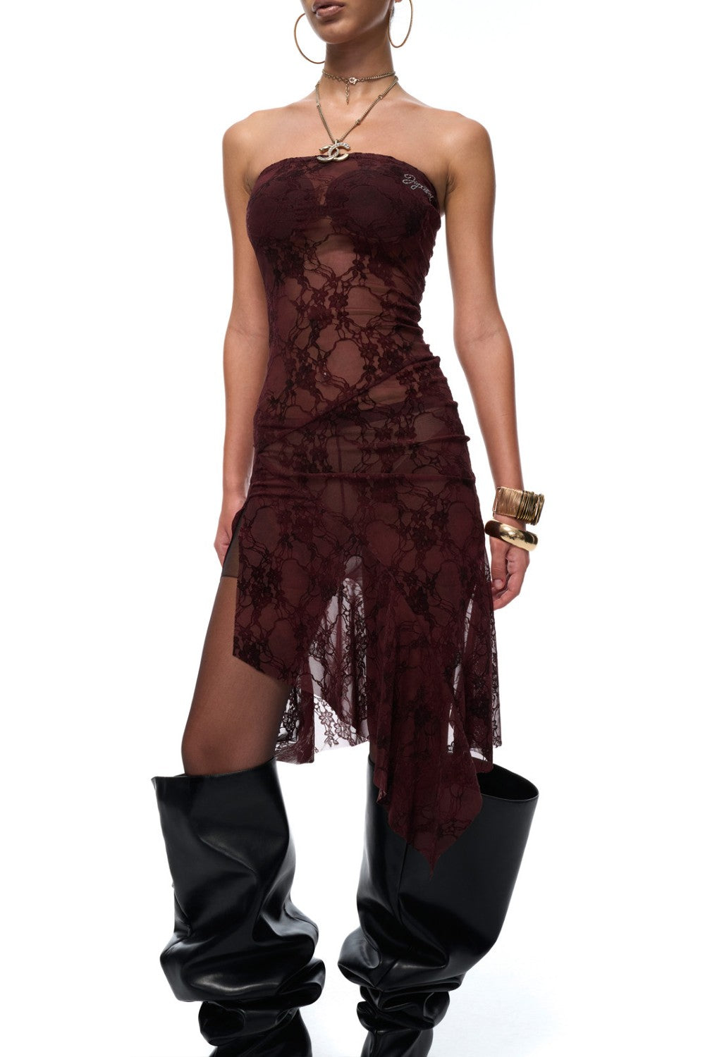 Rouge Lace Strapless Dress