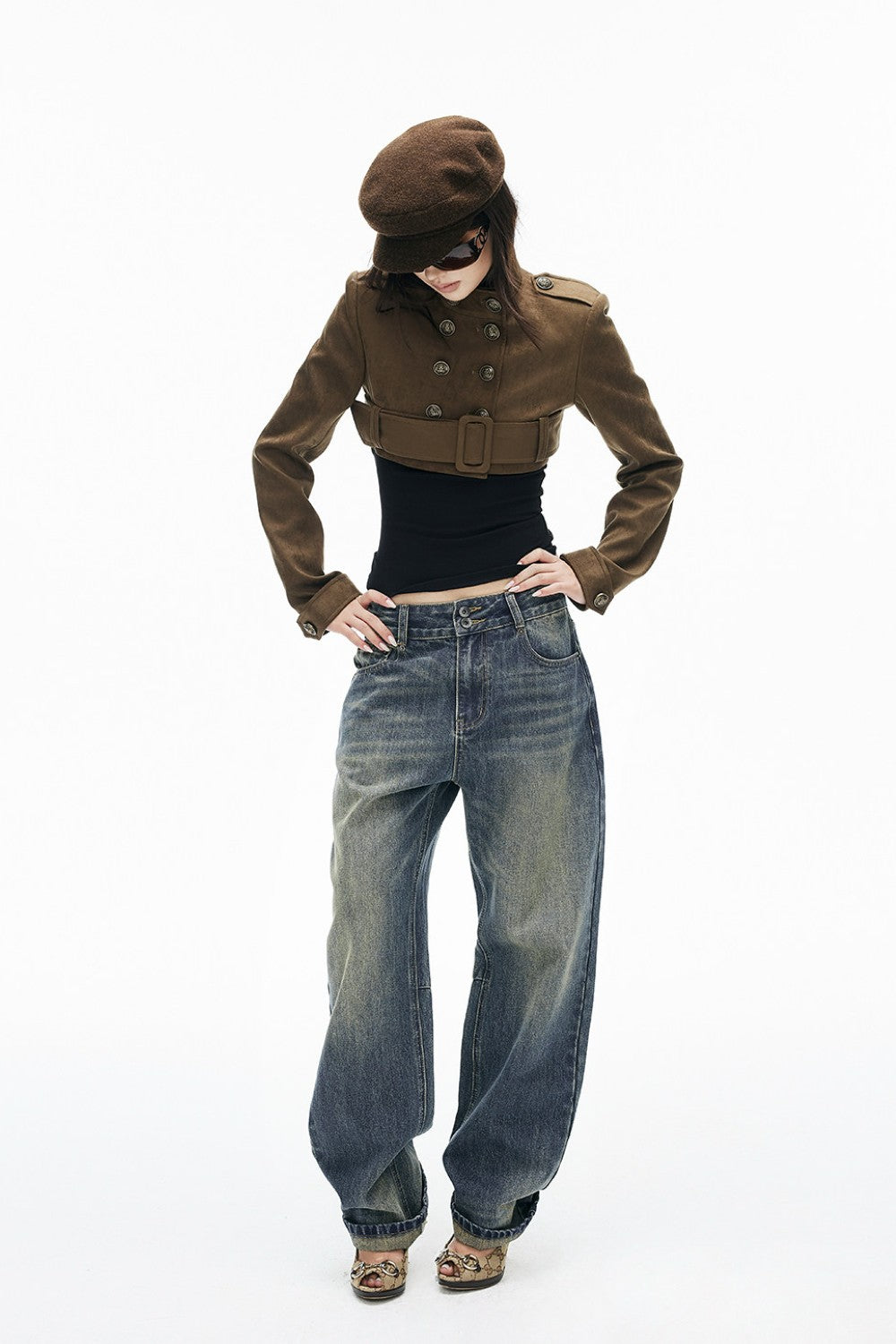 Cropped Suede Belted Jacket