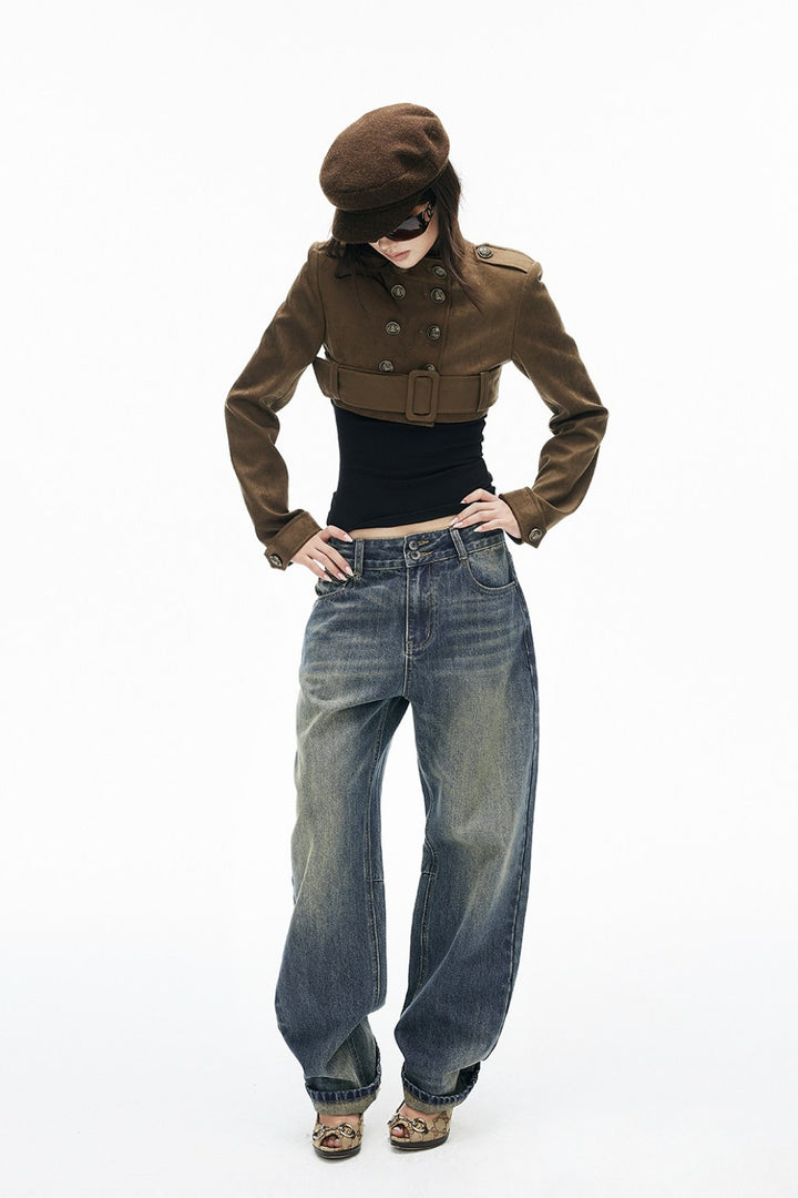 Cropped Suede Belted Jacket