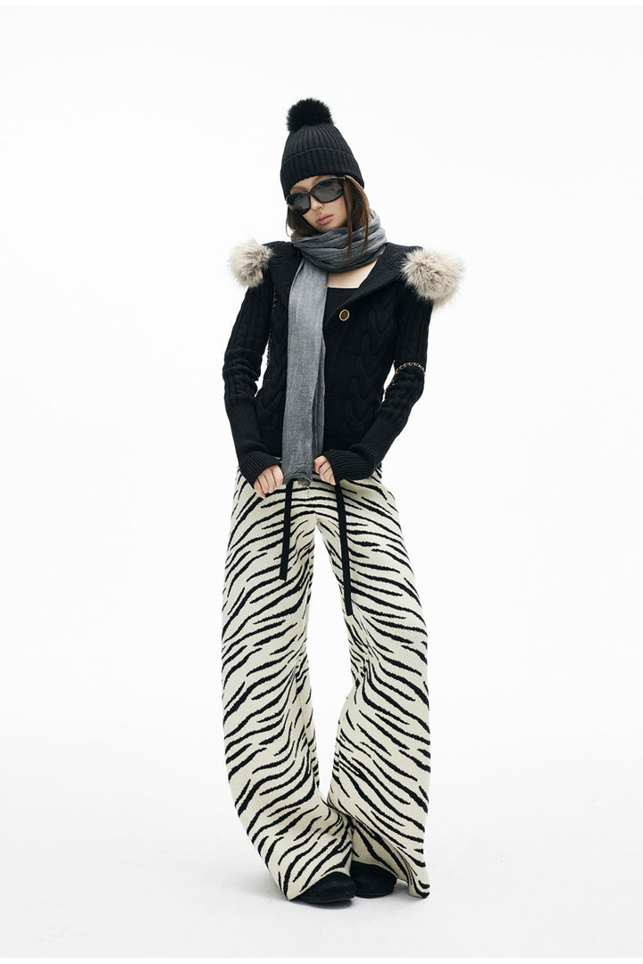 Zebra Knit Wide-Leg Pants