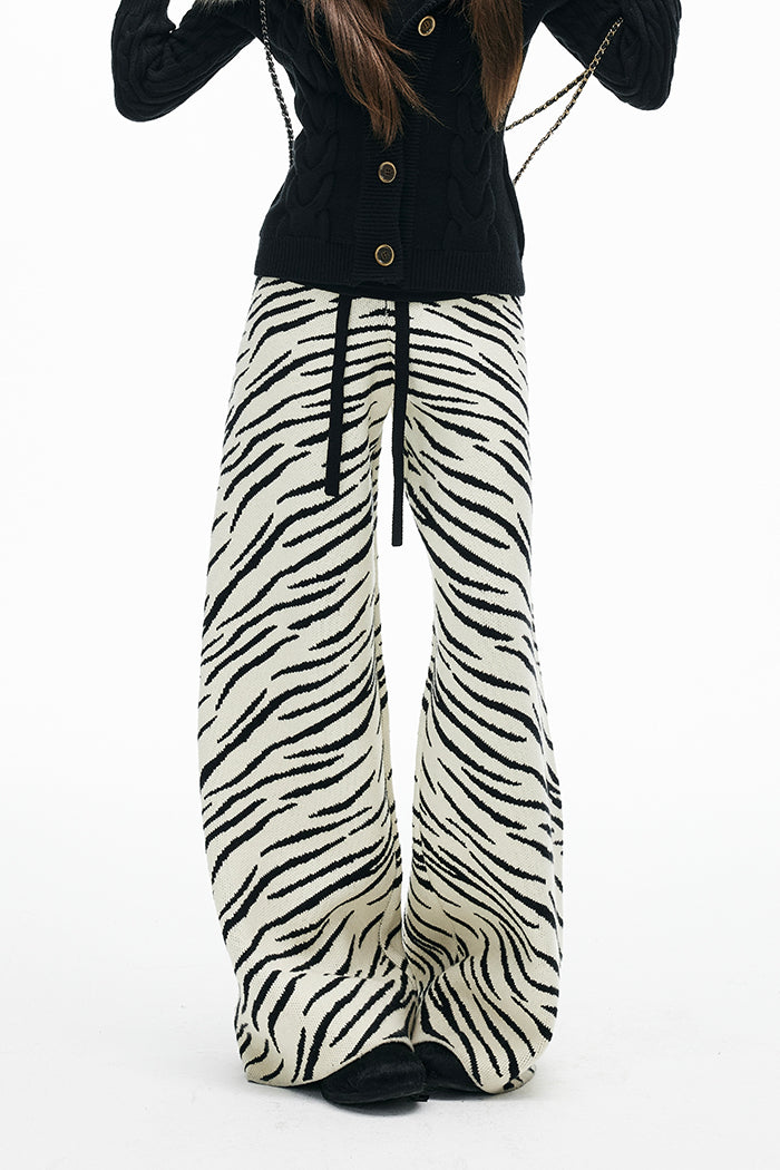 Zebra Knit Wide-Leg Pants