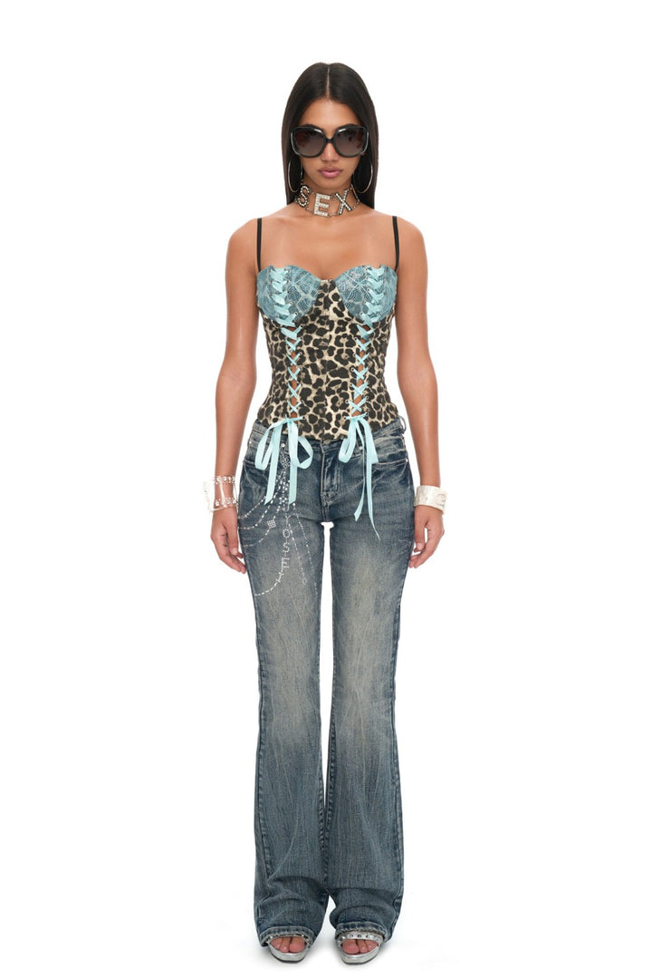 Leopard Lace Ribbon Corset