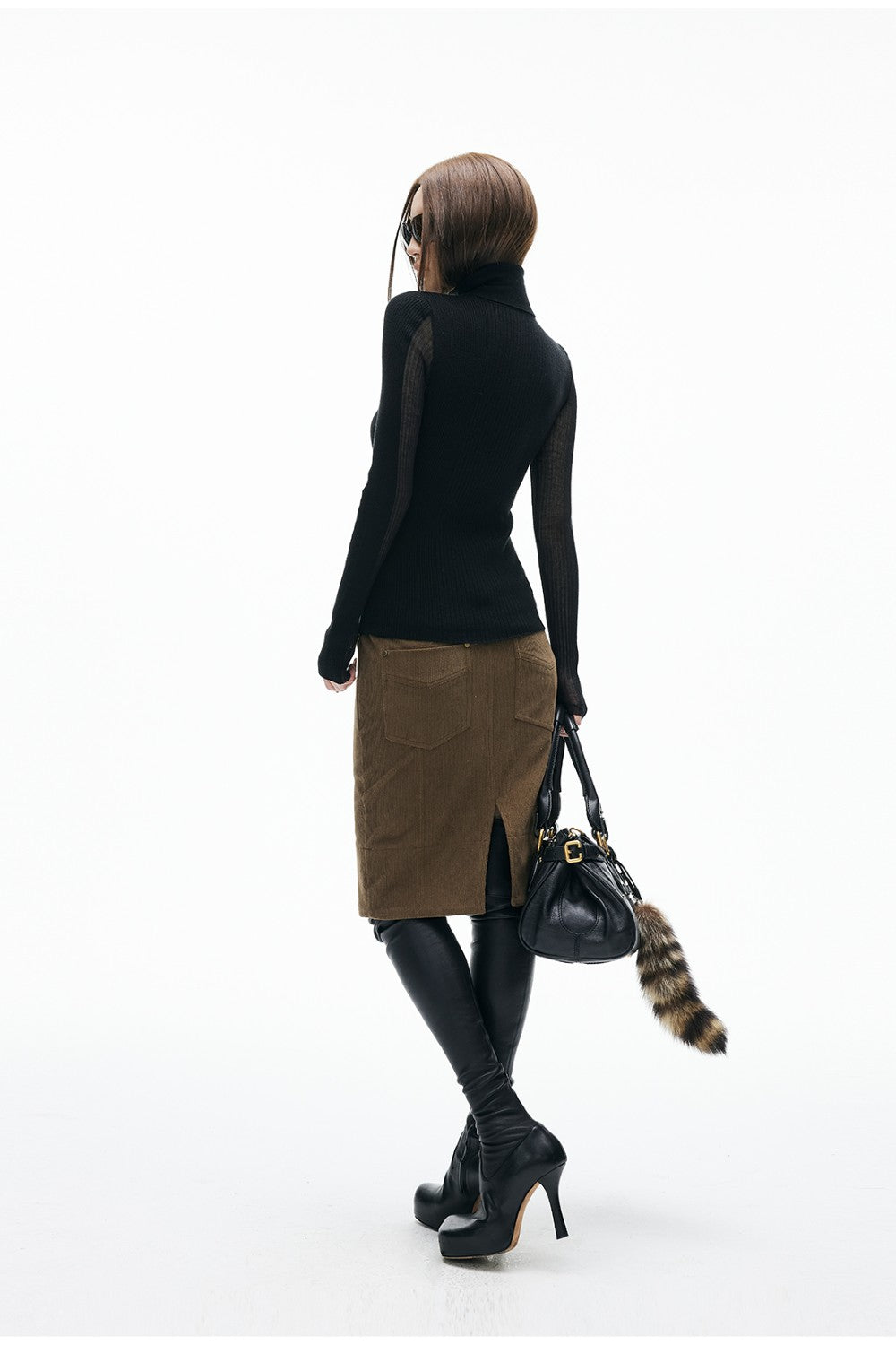 Cocoa Corduroy Pencil Skirt