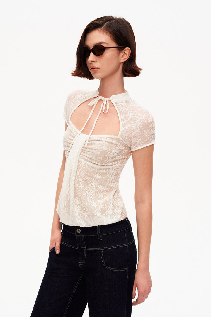 Floral Lace Mockneck Top