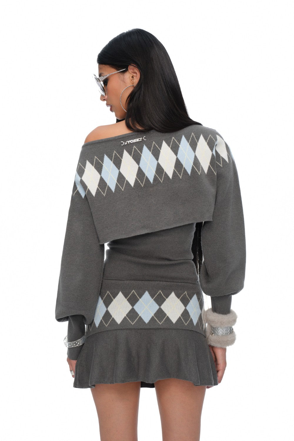 Amelie Off-Shoulder Argyle Sweater
