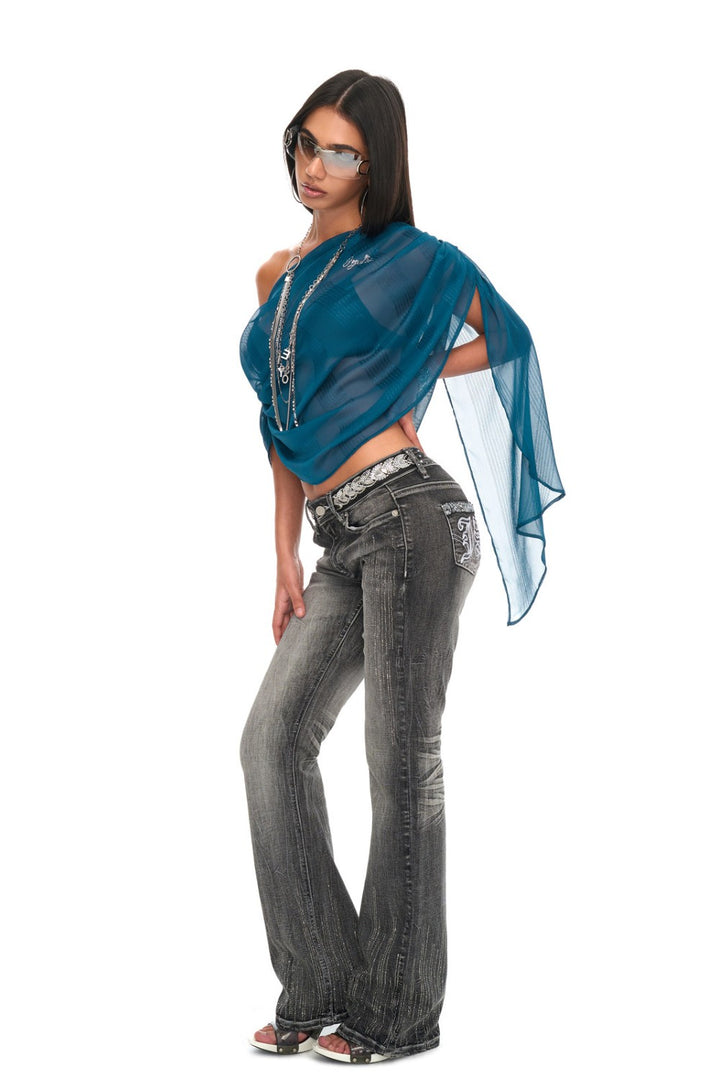 Sapphire Ruched Mesh Top
