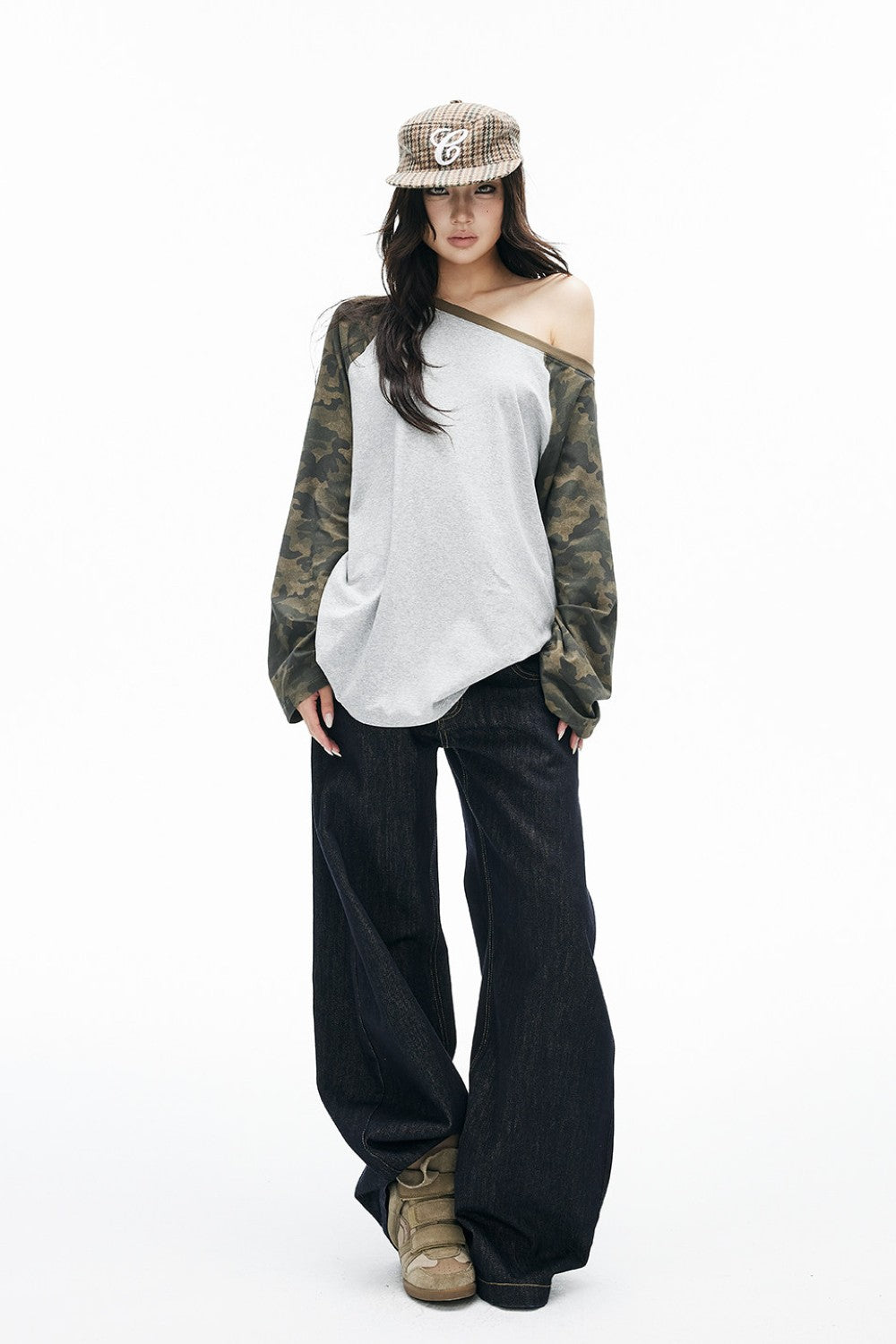 Off-Shoulder Camo Raglan Tee