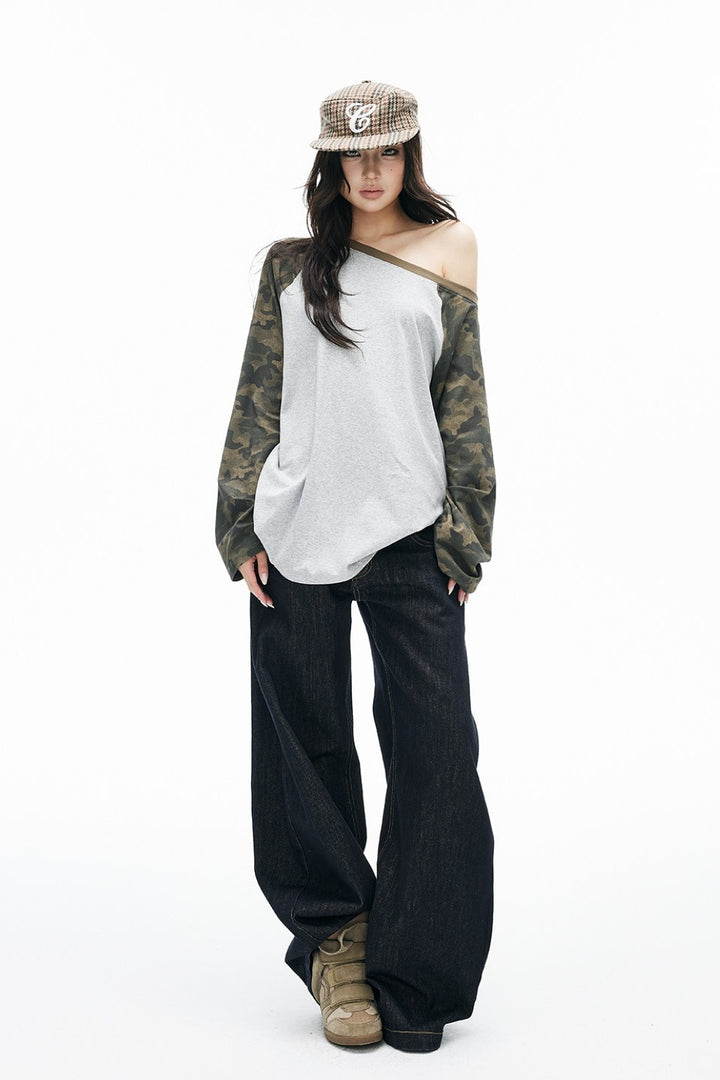 Off-Shoulder Camo Raglan Tee