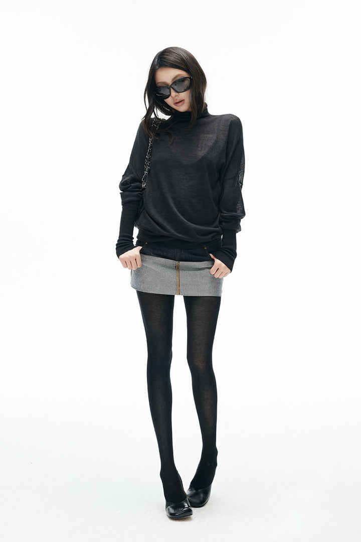 Foldover Cuffed Denim Skirt