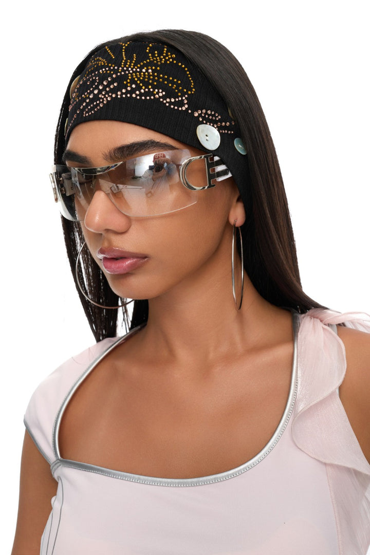 Shell Button Rhinestone Headband