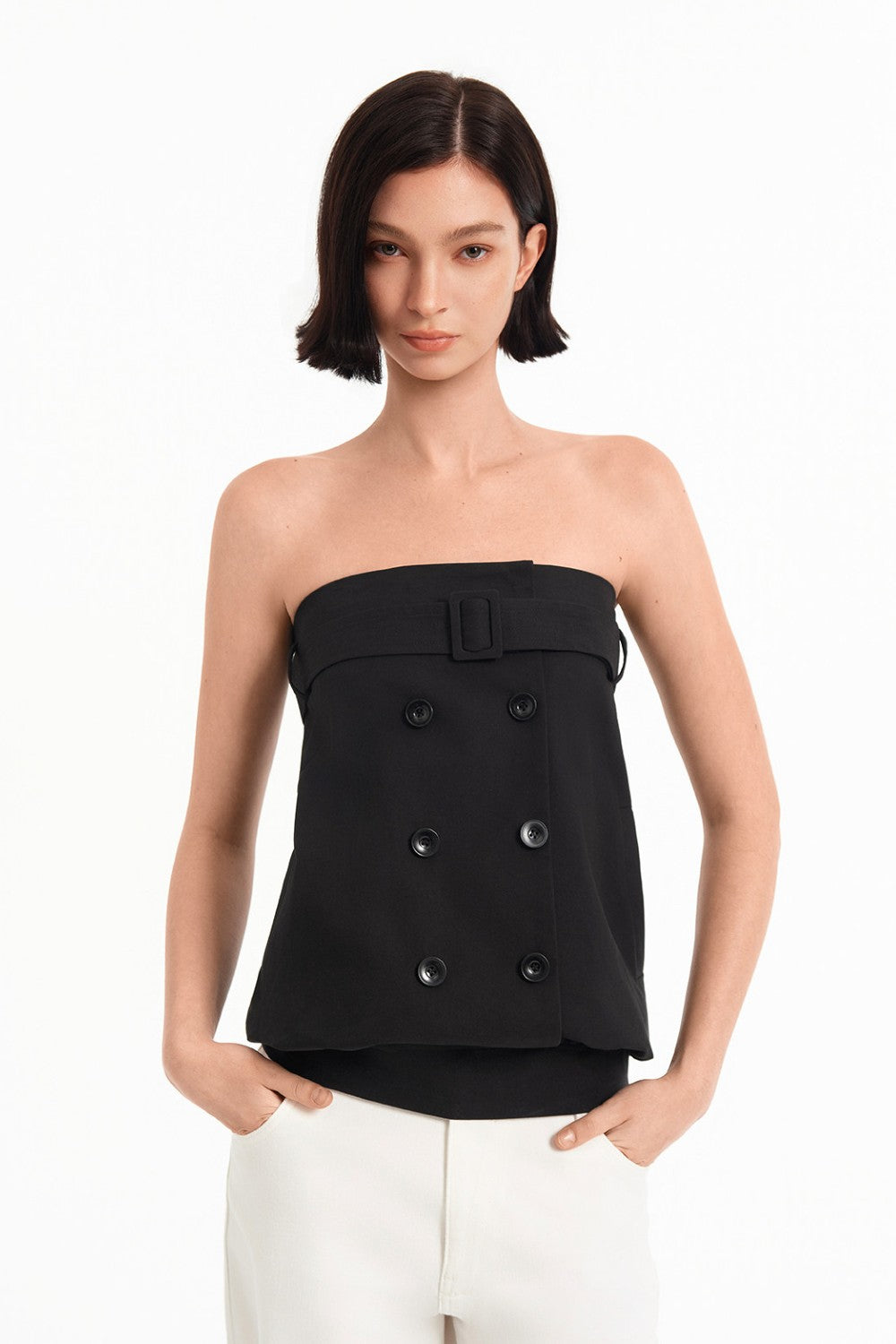 Belted Double Button Top