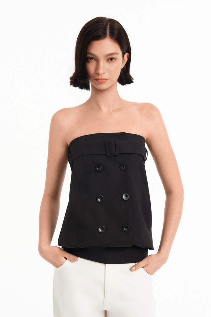 Belted Double Button Top