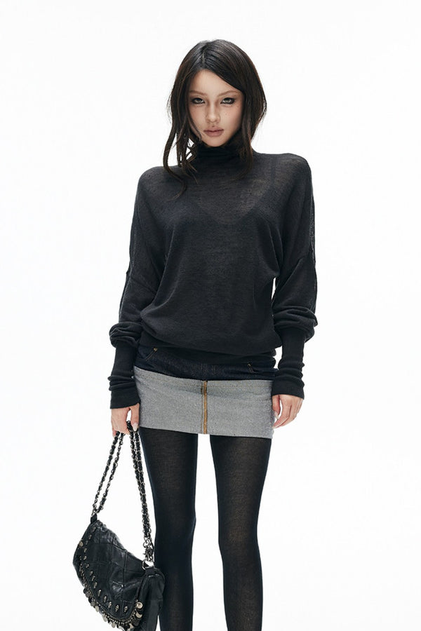 Batwing Turtleneck Knit Sweater