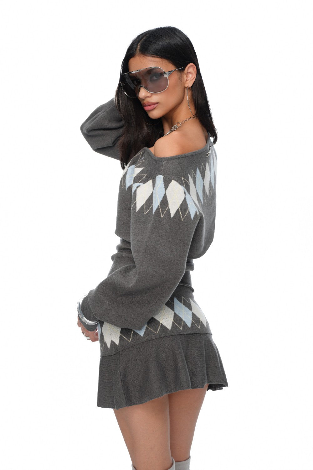 Amelie Pleated Argyle Skirt