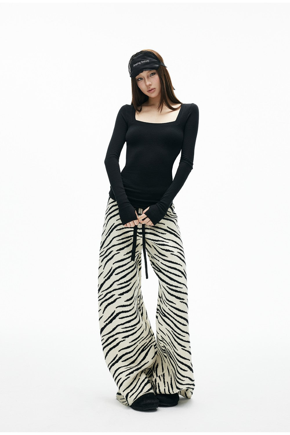 Zebra Knit Wide-Leg Pants