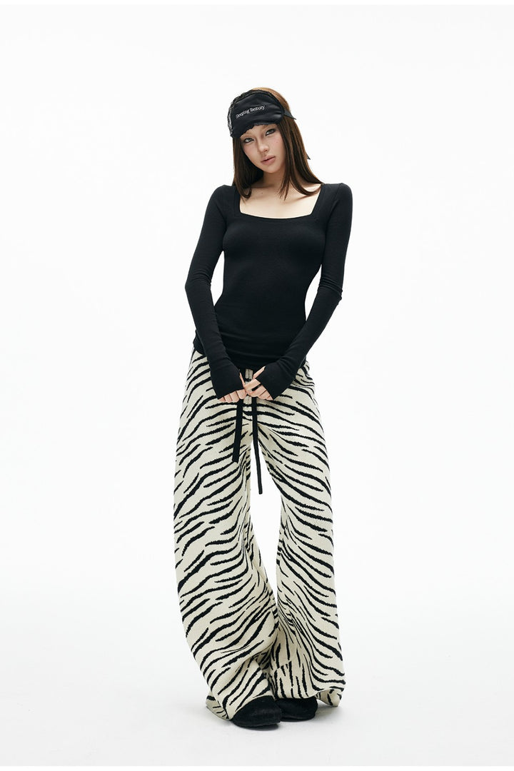 Zebra Knit Wide-Leg Pants