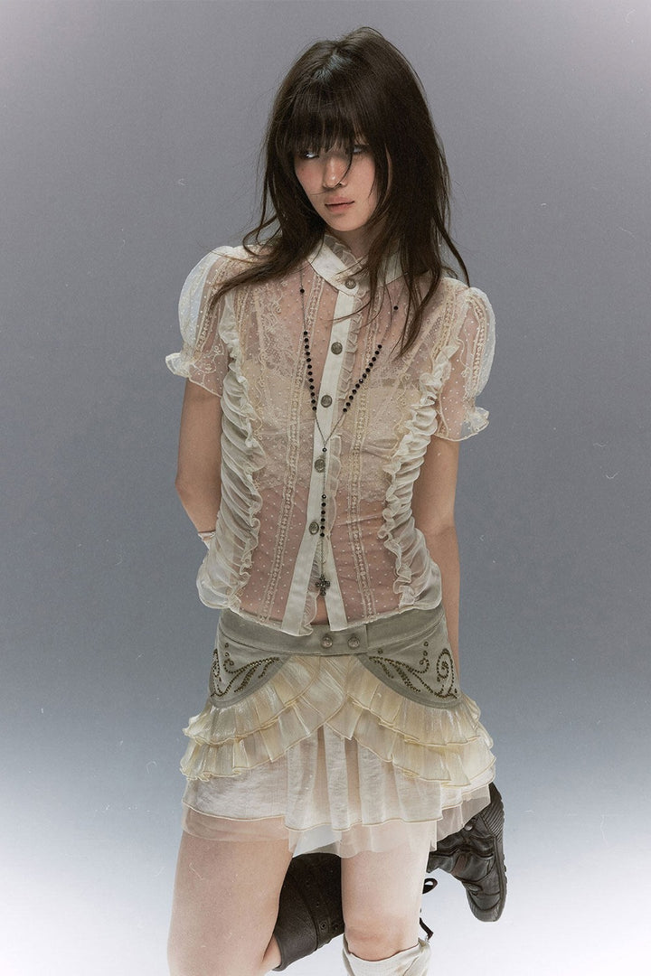 Sheer Lace Polka Dot Blouse