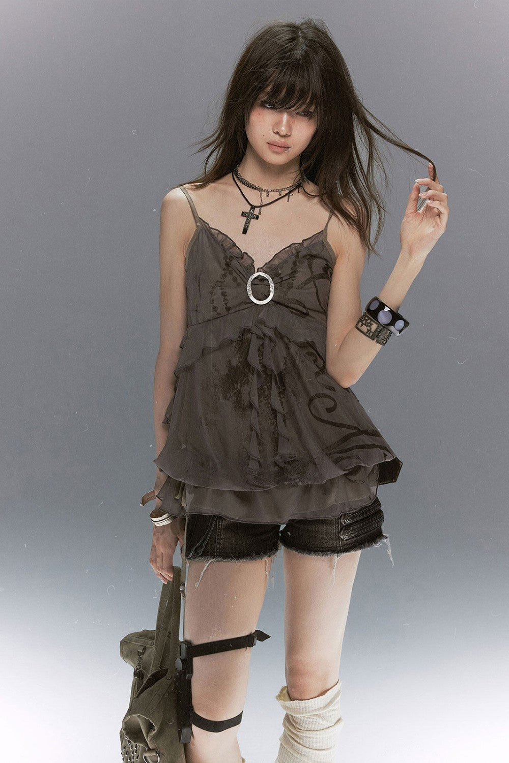Graffiti Print Ruffle Cami