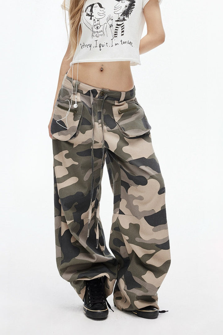 Camo Wide-Leg Cargo Pants
