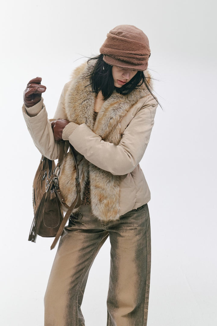 Vintage Khaki Fur-Cinch Coat