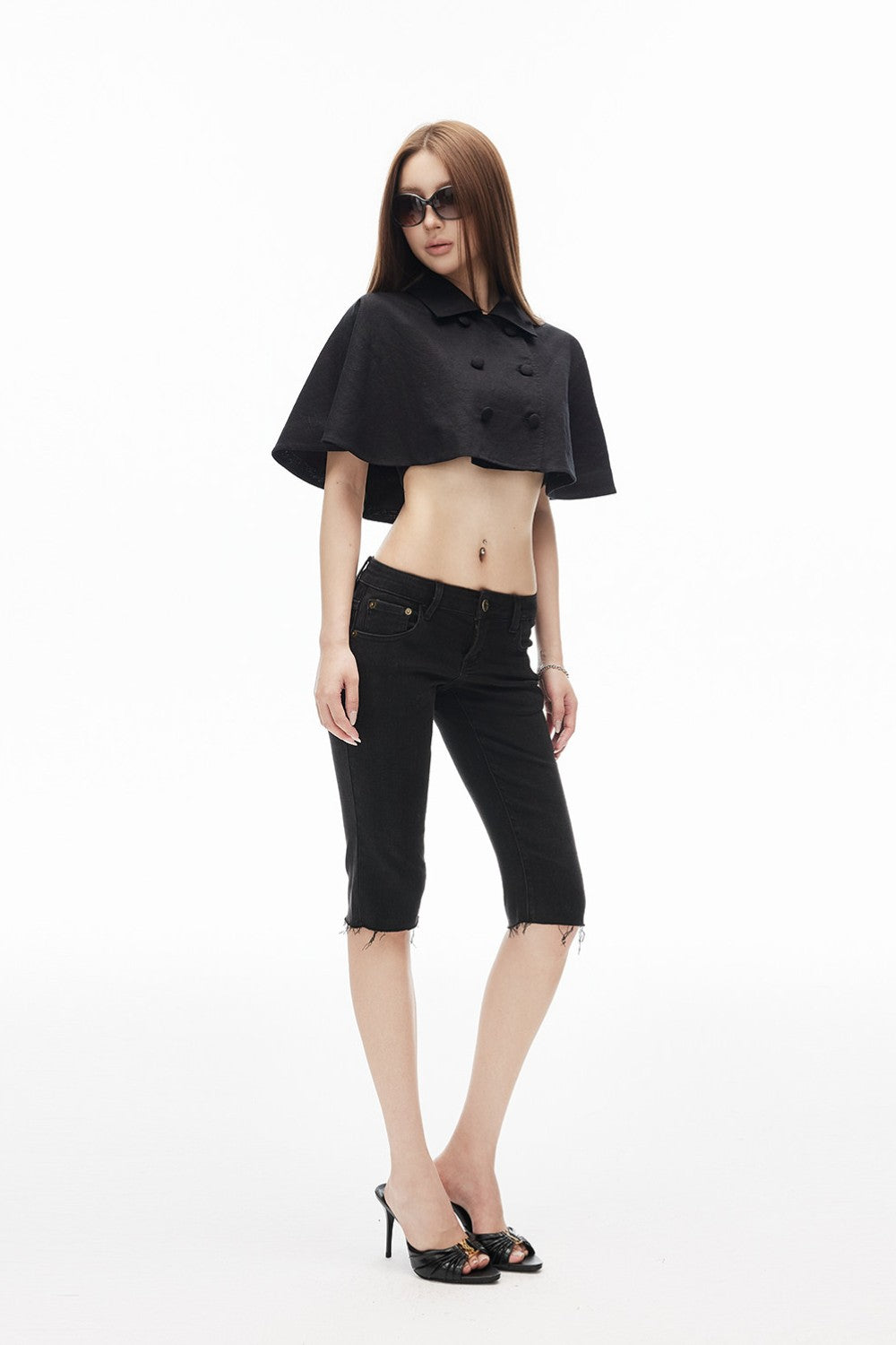 Slim Black Denim Capris
