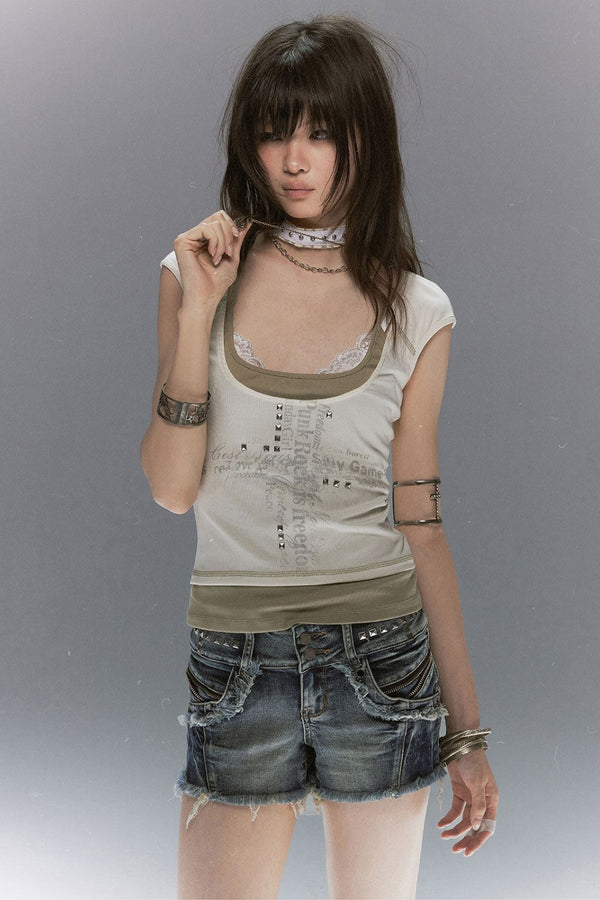 Layered Cross Script Top