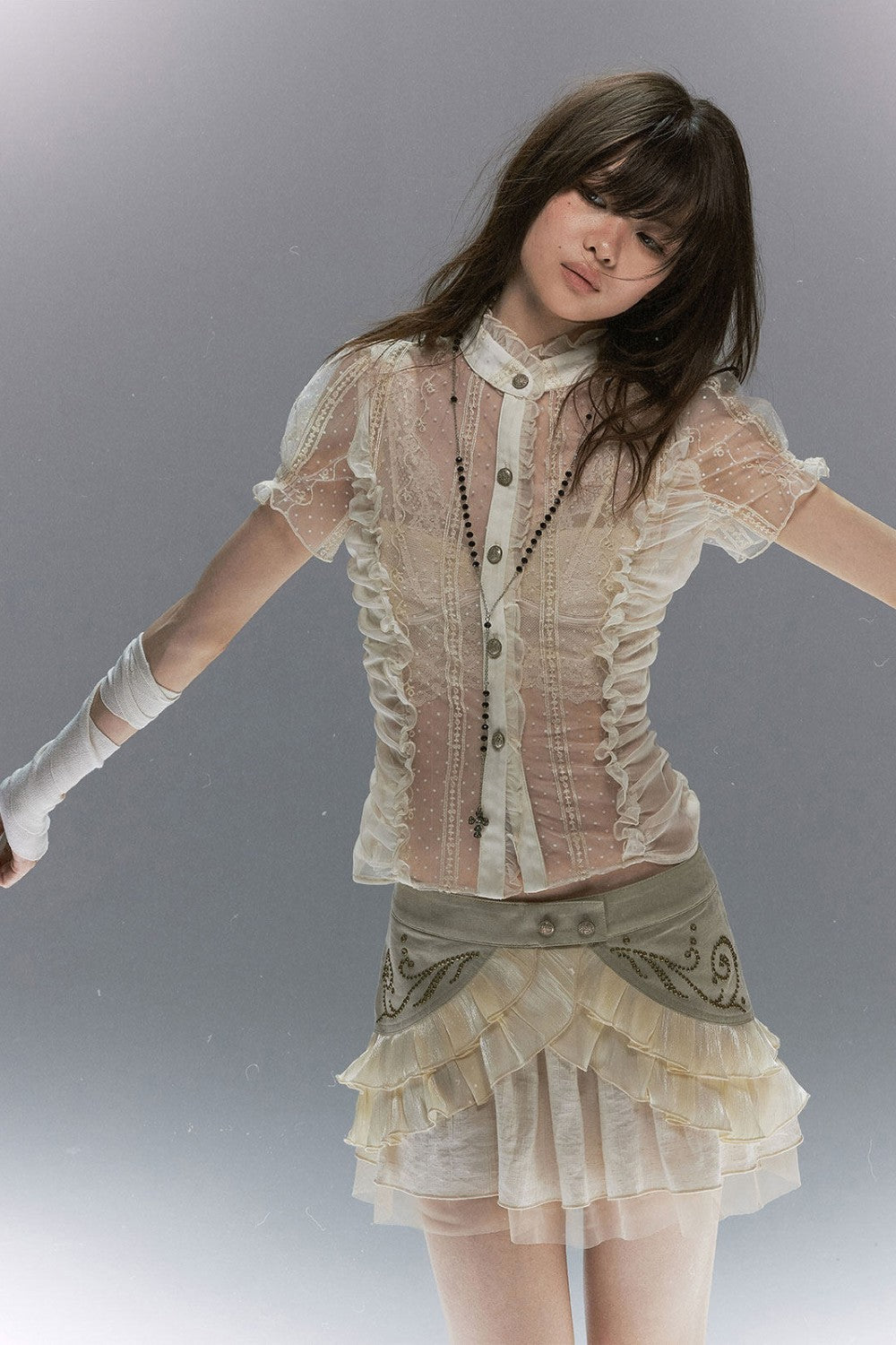 Sheer Lace Polka Dot Blouse