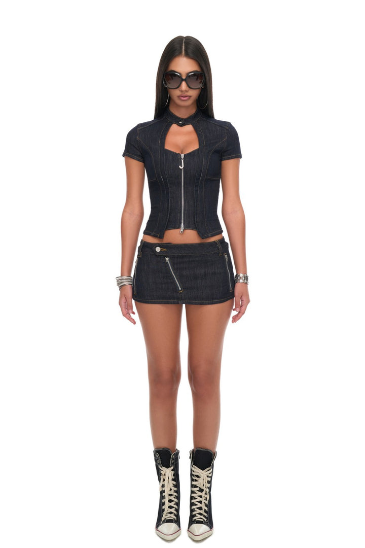Indigo Zip Corset Top