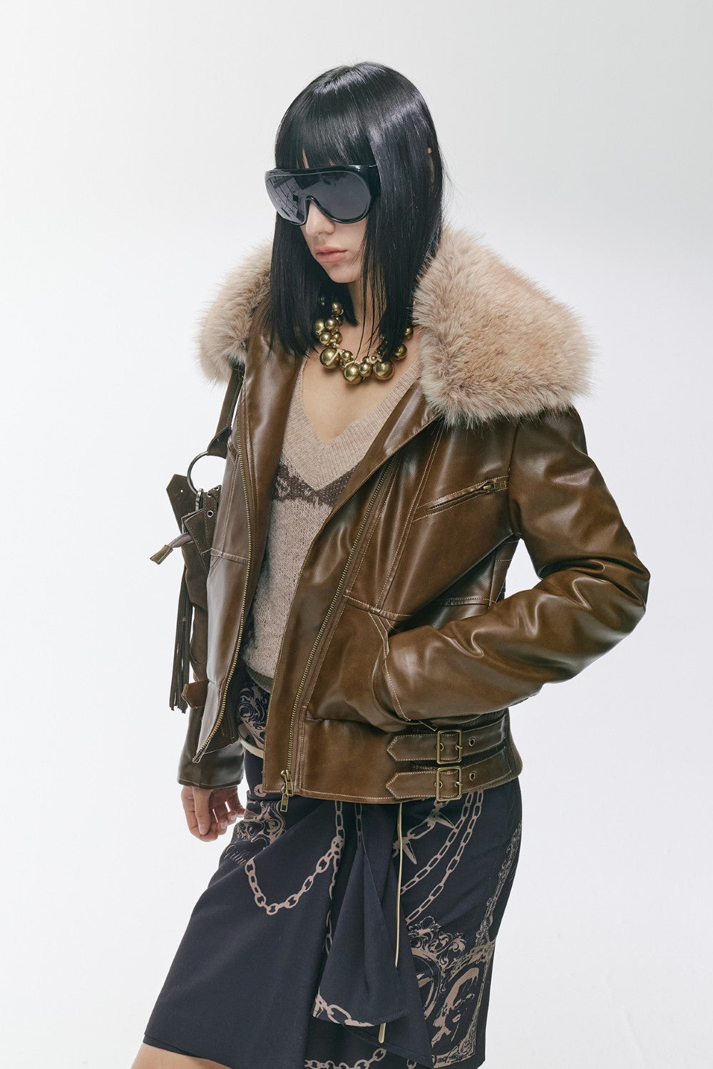 Ayla Fur Leather Coat