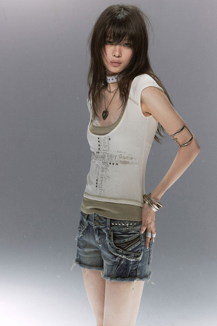 Layered Cross Script Top