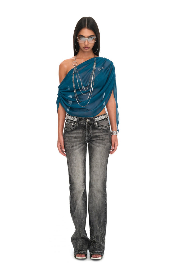 Sapphire Ruched Mesh Top