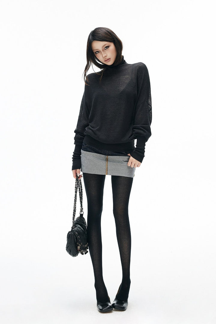 Batwing Turtleneck Knit Sweater