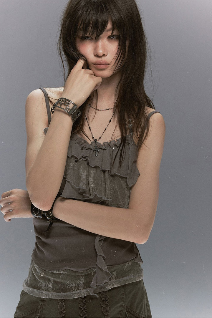Ruffle Lace Ruched Cami