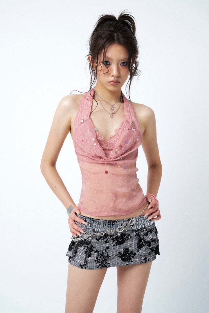 Sequin Lace Halter Top