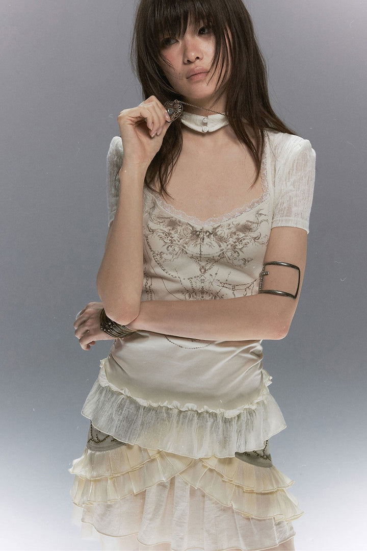 Vintage Layered Cutout Top