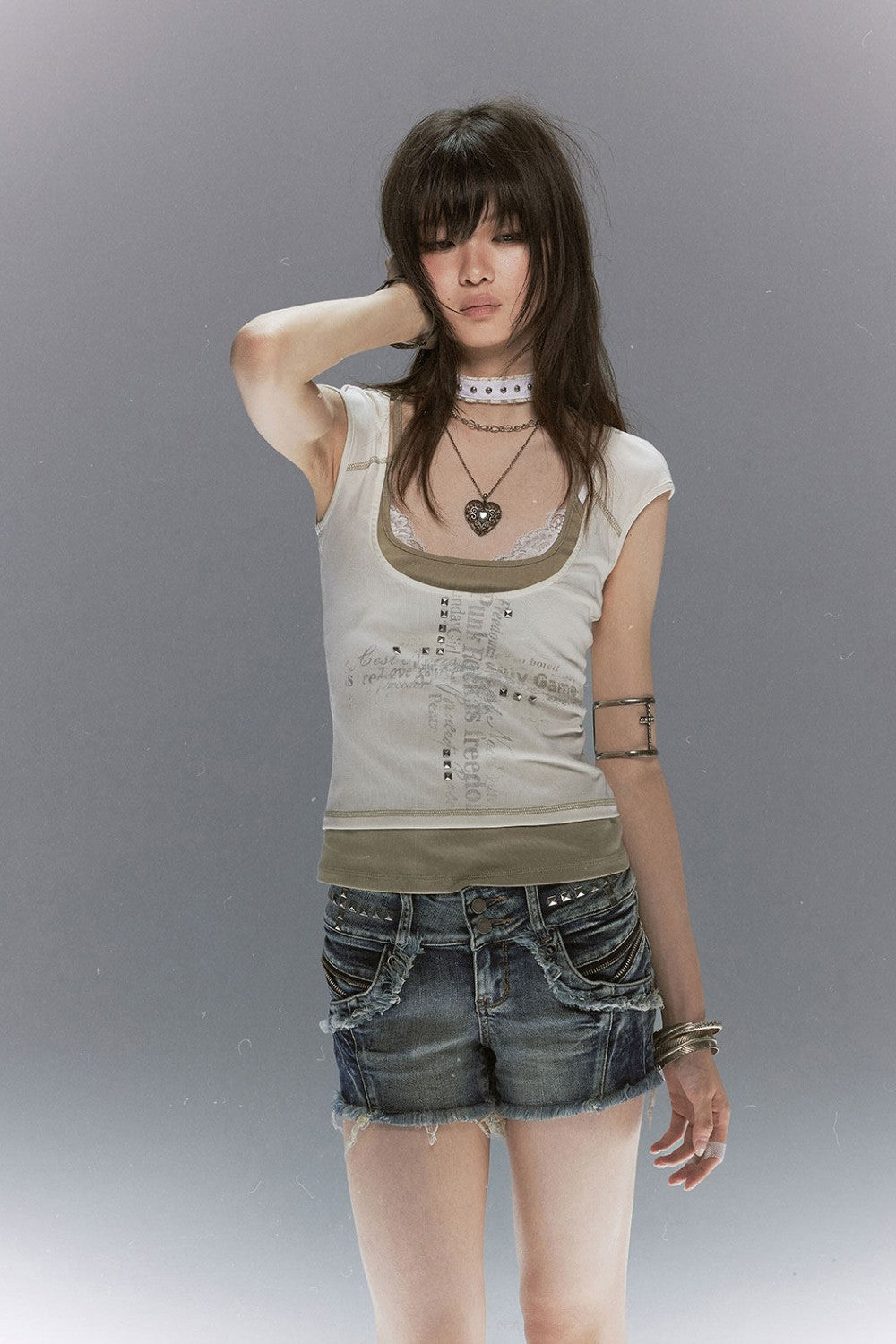 Layered Cross Script Top