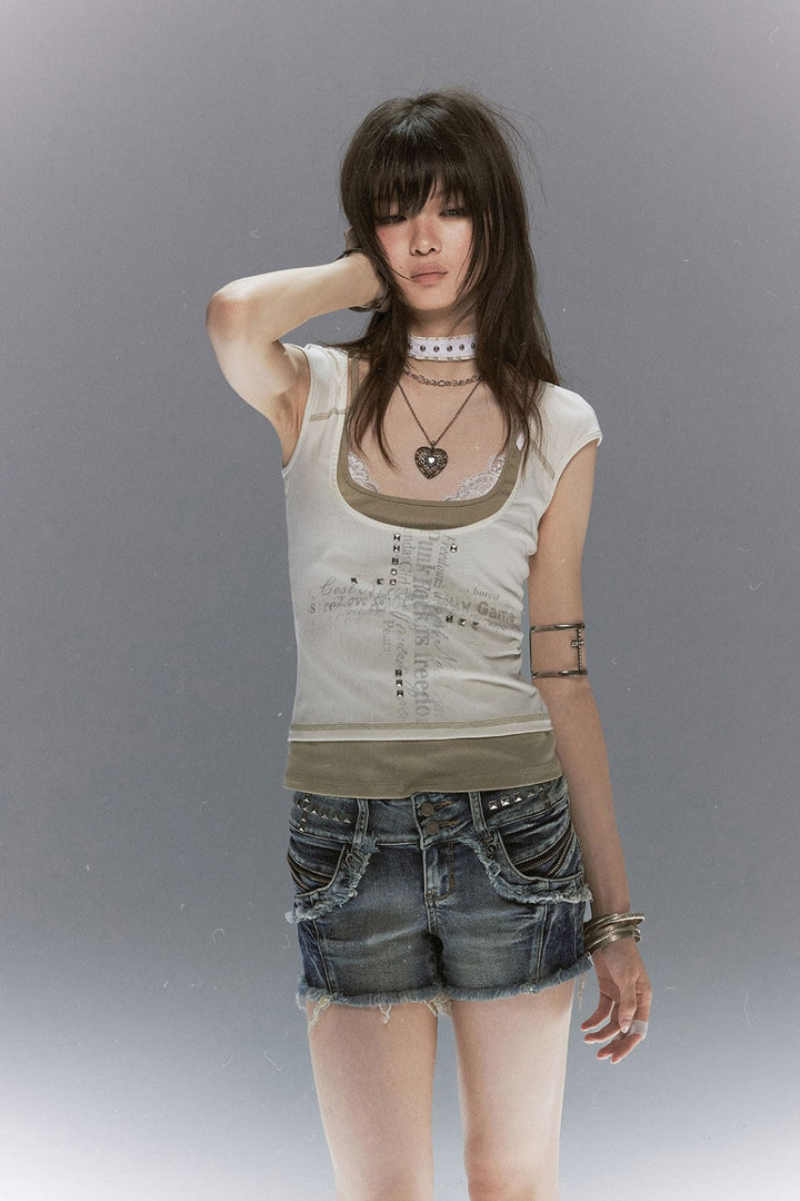 Layered Cross Script Top