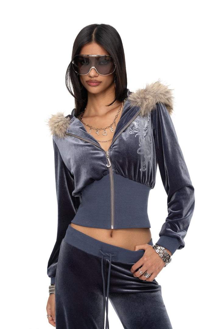 Elsa Fur-Trim Velvet Jacket