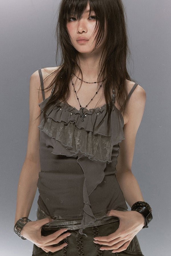 Ruffle Lace Ruched Cami
