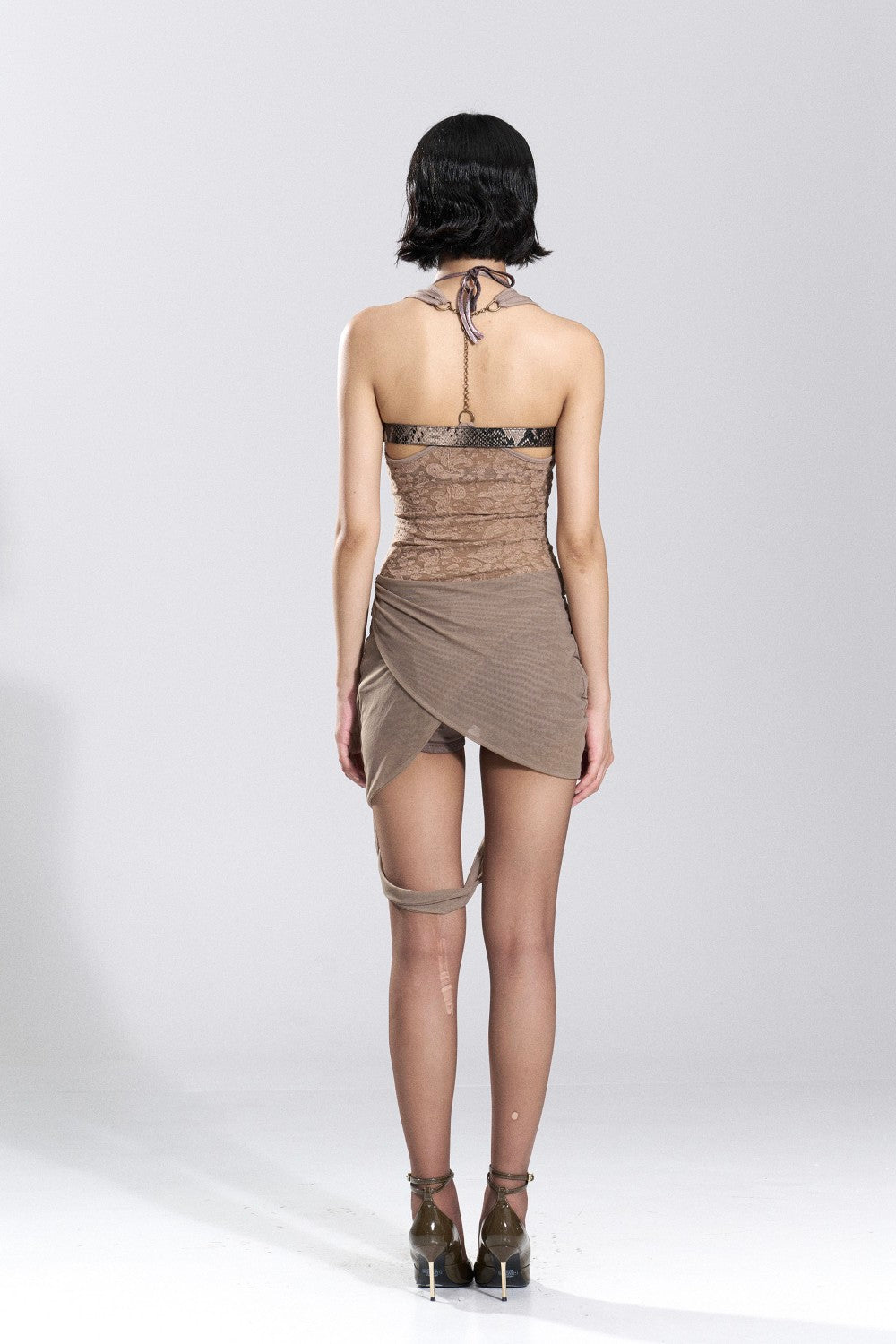 Silver Script Mesh Halter Top