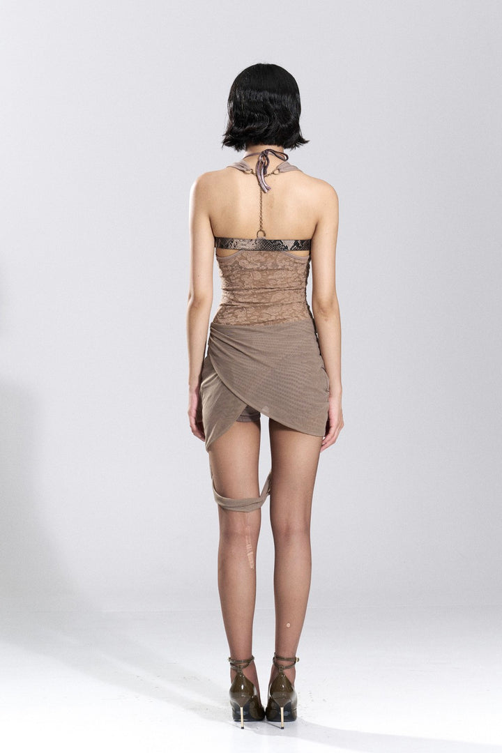 Silver Script Mesh Halter Top