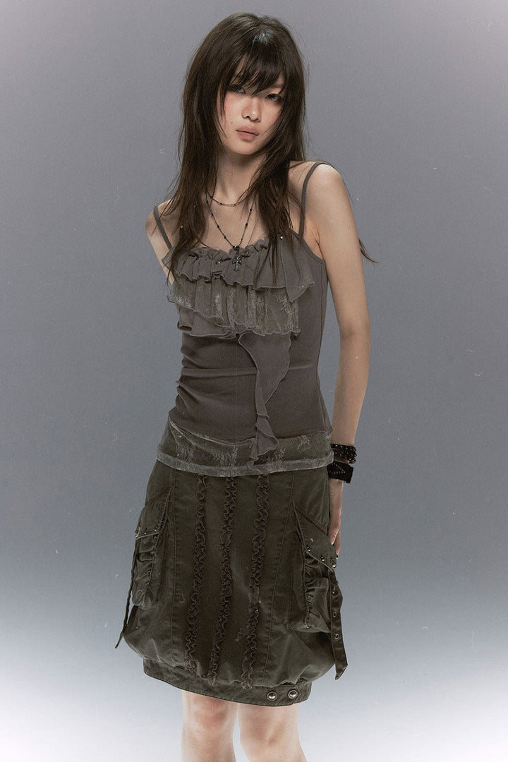 Ruffle Lace Ruched Cami