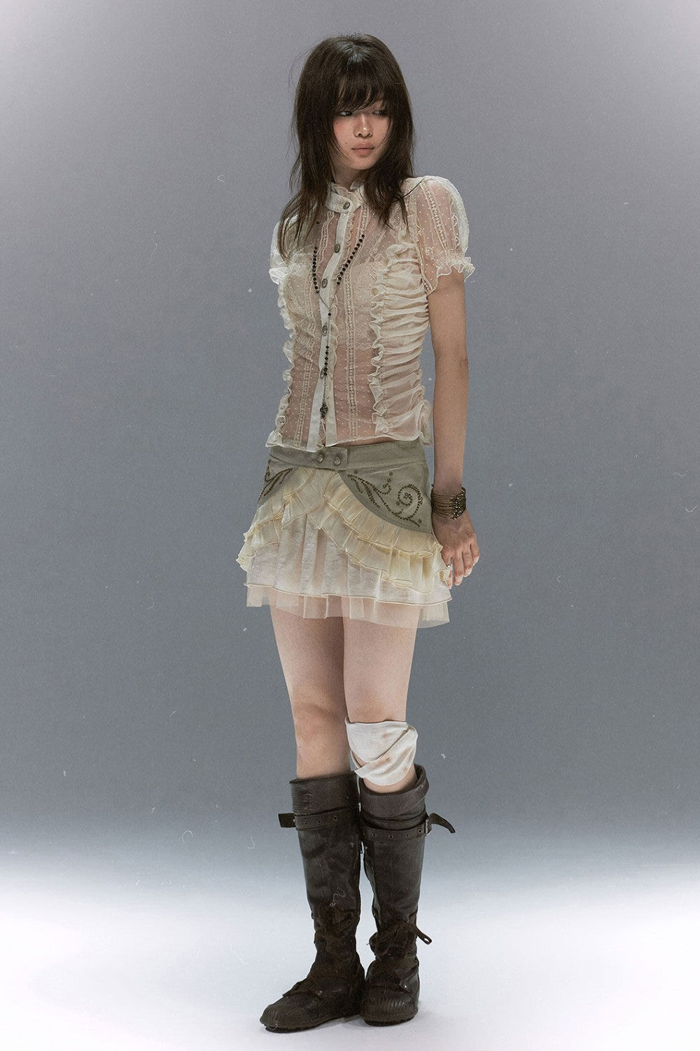 Sheer Lace Polka Dot Blouse