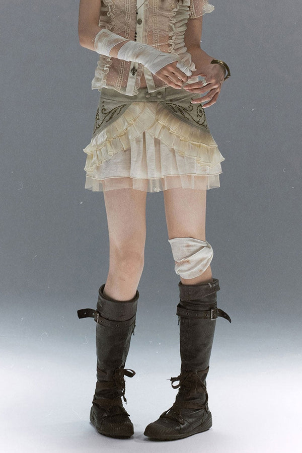 Lace-Up Tiered Studded Skirt