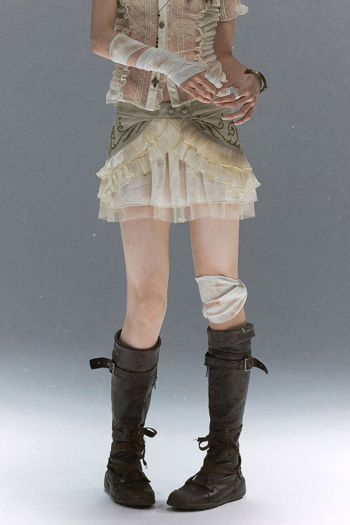 Lace-Up Tiered Studded Skirt